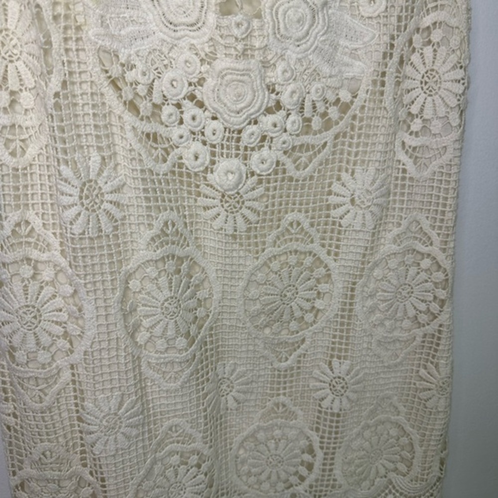 Yoana Baraschi Crochet Off White Cream Lined Sleeveless Dress sz 4 - Picture 10 of 12